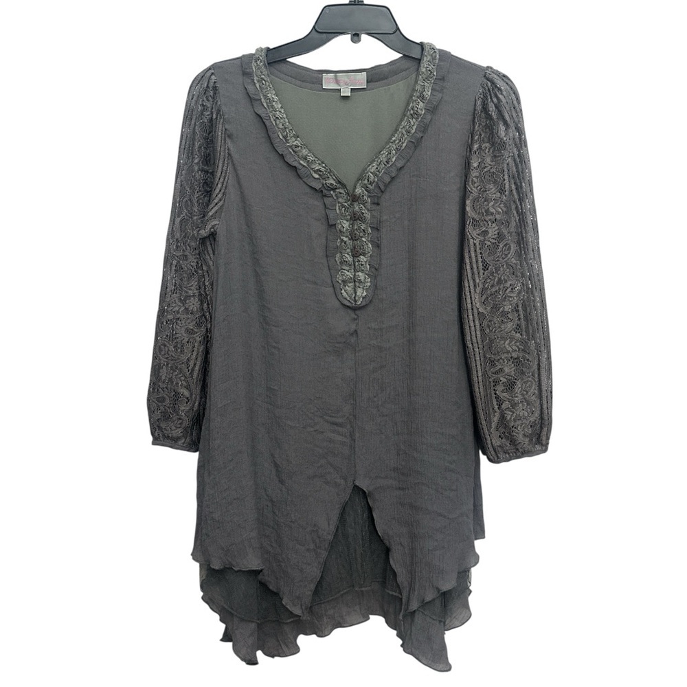 Pretty Angel Boho Tunic Size Large Fairy Handkerchief Hem Lace Lagenlook Linen